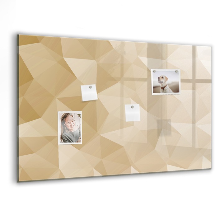 Tabla magnetica, Coloray, Abstractia triunghiurilor, Galben, 90 x 60 cm, Magneti, Marker negru, 010640700060300088562