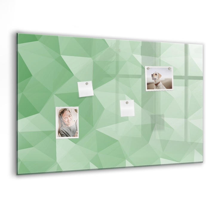 Tabla magnetica, Coloray, Abstractia triunghiurilor, Verde, 90 x 60 cm, Magneti, Marker negru, 010640700060300088563