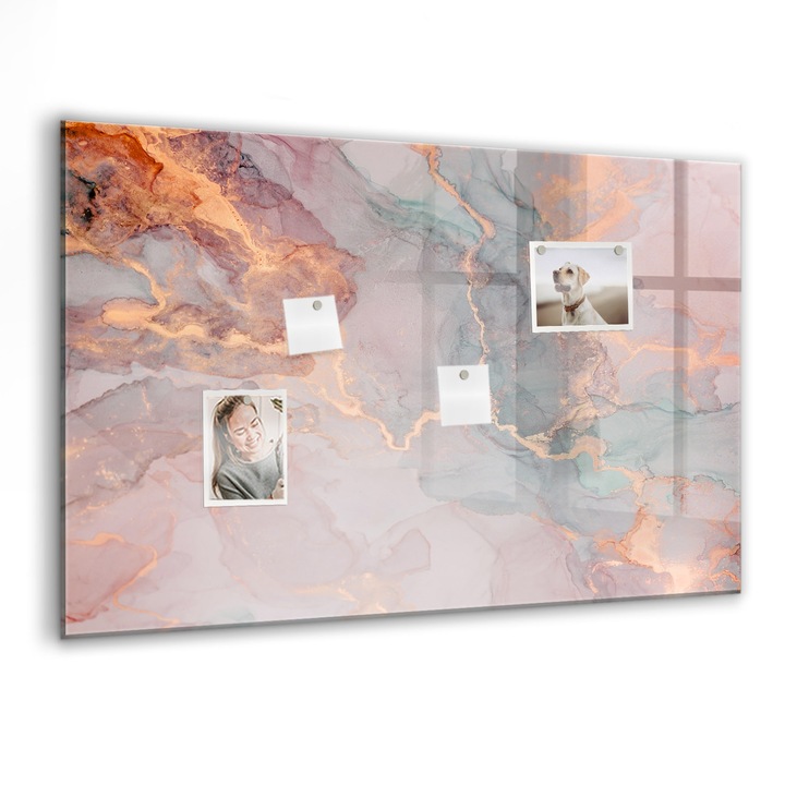 Tabla magnetica, Coloray, Marmura decorativa, Multicolor, 90 x 60 cm, Magneti, Marker negru, 010640700060300077315