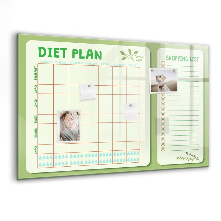 Tabla magnetica, Coloray, Meniu saptamanal, Verde, 90 x 60 cm, Magneti, Marker negru, 010640700060300260218