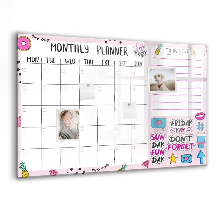 Tabla magnetica, Coloray, Planificator lunar, Multicolor, 90 x 60 cm, Magneti, Marker negru, 010640700060300088552