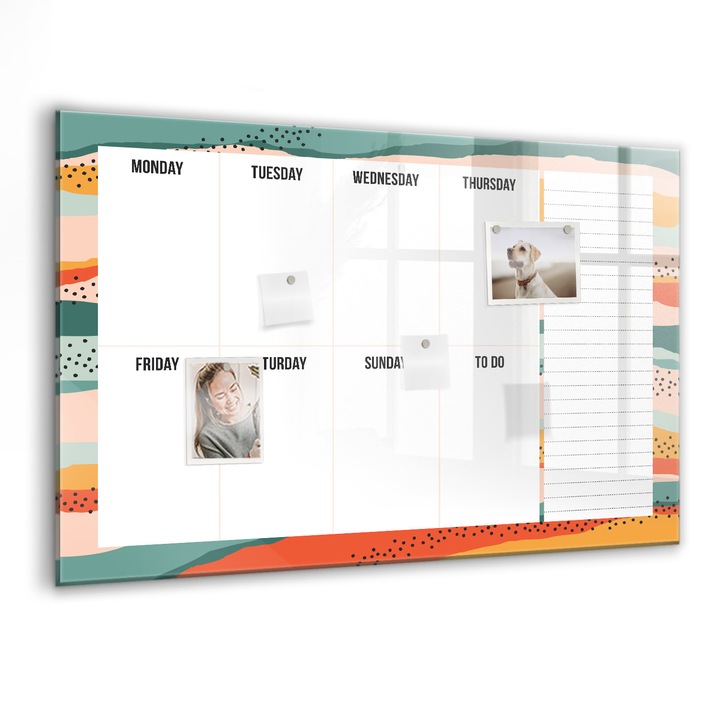 Tabla magnetica, Coloray, Planificator retro al saptamanii, Multicolor, 90 x 60 cm, Magneti, Marker negru, 010640700060300088535