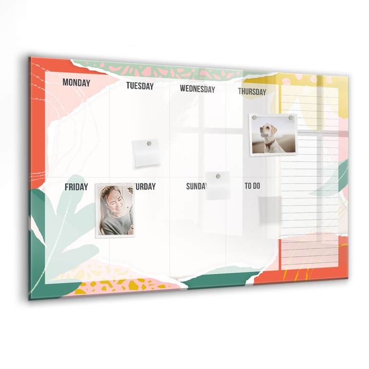 Tabla magnetica, Coloray, Un simplu planificator al saptamanii, Multicolor, 90 x 60 cm, Magneti, Marker negru, 010640700060300088538