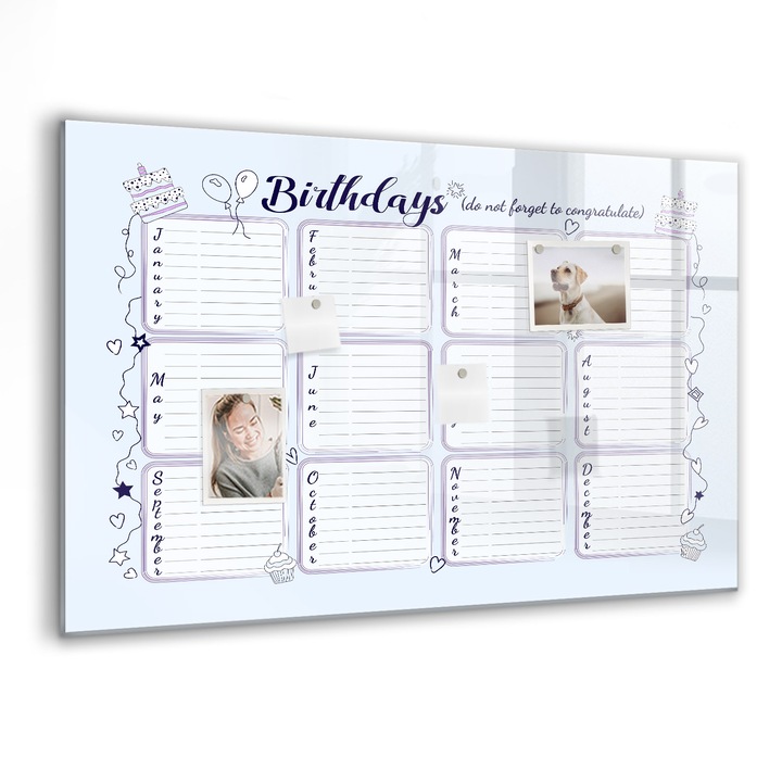 Tabla magnetica, Coloray, Nota de nastere, Albastru, 90 x 60 cm, Magneti, Marker negru, 010640700060300088545