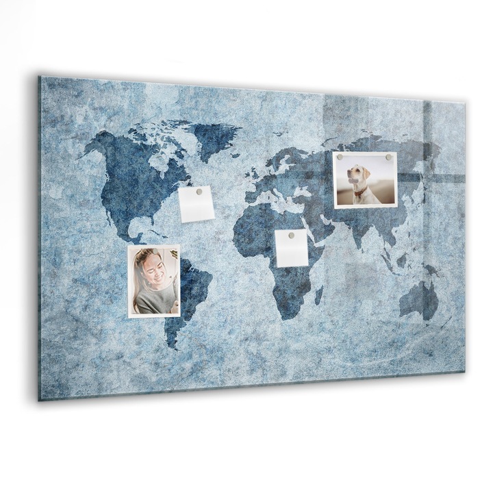 Tabla magnetica, Coloray, Harta lumii pictate, Albastru, 90 x 60 cm, Magneti, Marker negru, 010640700060300088517