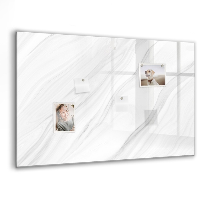 Tabla magnetica, Coloray, Marmura decorativa, Alb, 90 x 60 cm, Magneti, Marker negru, 010640700060300010522