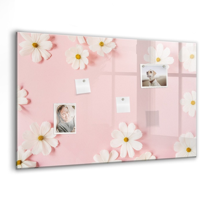 Tabla magnetica, Coloray, Flori Stokrotka, Roz, 90 x 60 cm, Magneti, Marker negru, 010640700060300088527