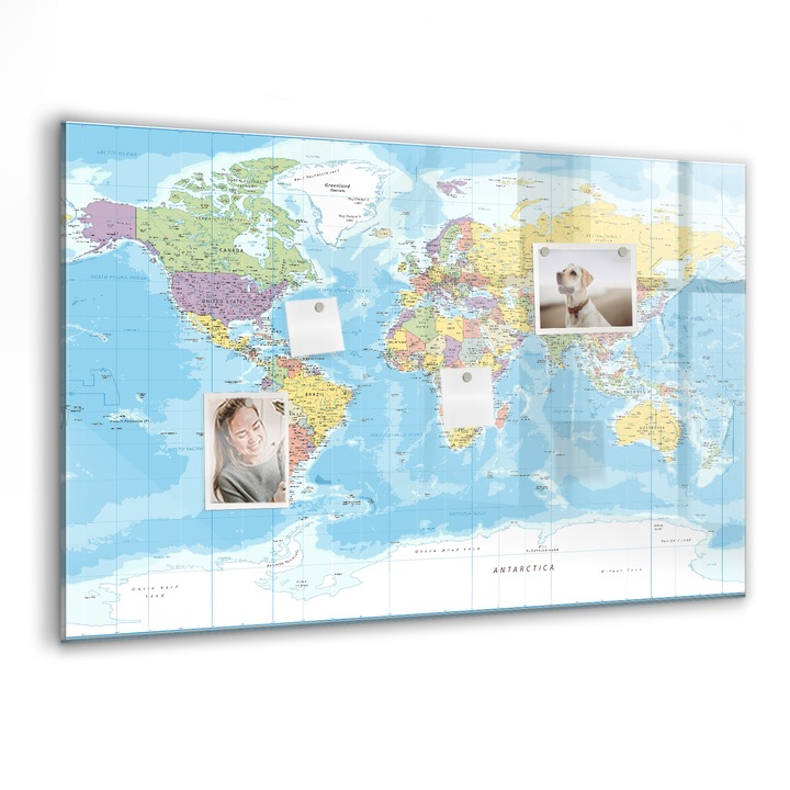 Tabla magnetica, Coloray, Harta politica a lumii, Multicolor, 90 x 60 cm, Magneti, Marker negru, 010640700060300088515