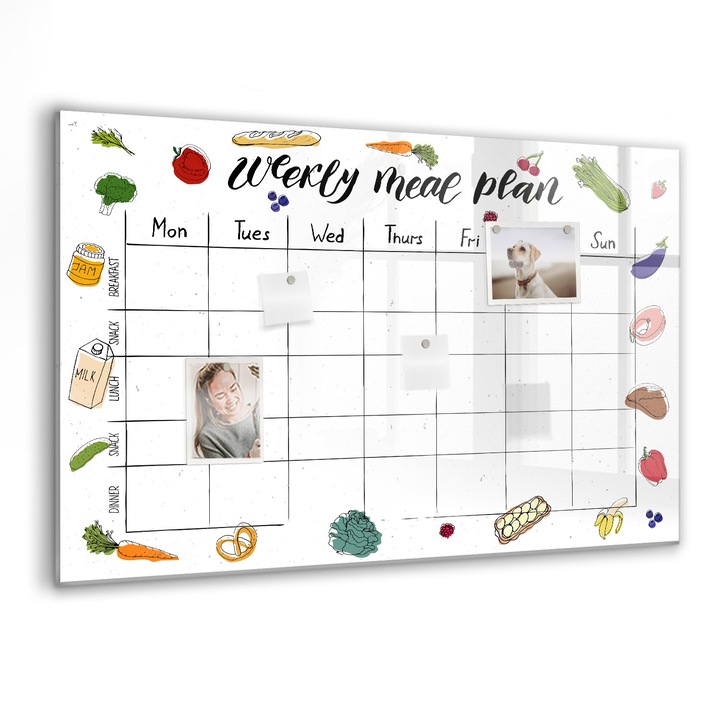 Tabla magnetica, Coloray, Meniu saptamanal, Alb, 90 x 60 cm, Magneti, Marker negru, 010640700060300088493