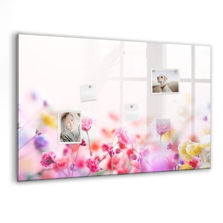 Tabla magnetica, Coloray, Flori in pajiste, Multicolor, 90 x 60 cm, Magneti, Marker negru, 010640700060300088501