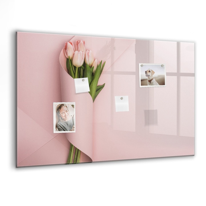 Tabla magnetica, Coloray, Buchet de flori, Roz, 90 x 60 cm, Magneti, Marker negru, 010640700060300088498