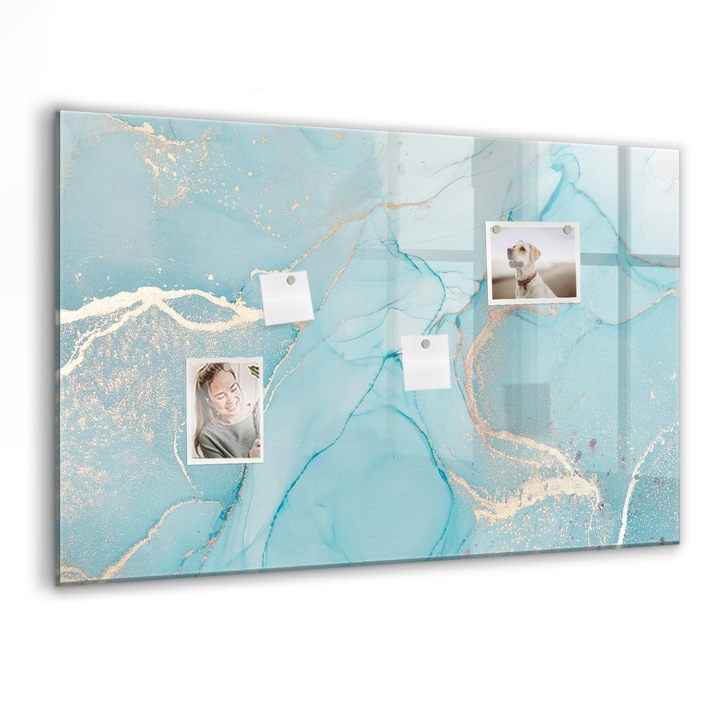 Tabla magnetica, Coloray, Marmura decorativa, Turcoaz, 90 x 60 cm, Magneti, Marker negru, 010640700060300088514