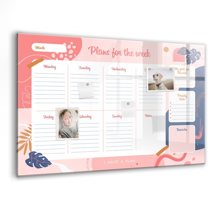 Tabla magnetica, Coloray, Planul saptamanii, Multicolor, 90 x 60 cm, Magneti, Marker negru, 010640700060300088505