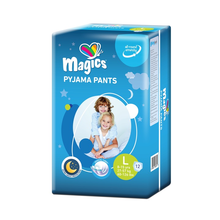 Scutece-chilotel, MAGICS PYJAMA Pants, marimea L (8), 27-57 kg, 12 buc