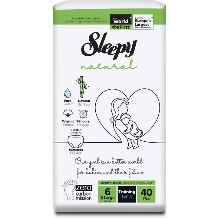 Бебешки пелени-гащички Sleepy Natural Double Jumbo Размер 6 X Large 15-25кг 40 бр.