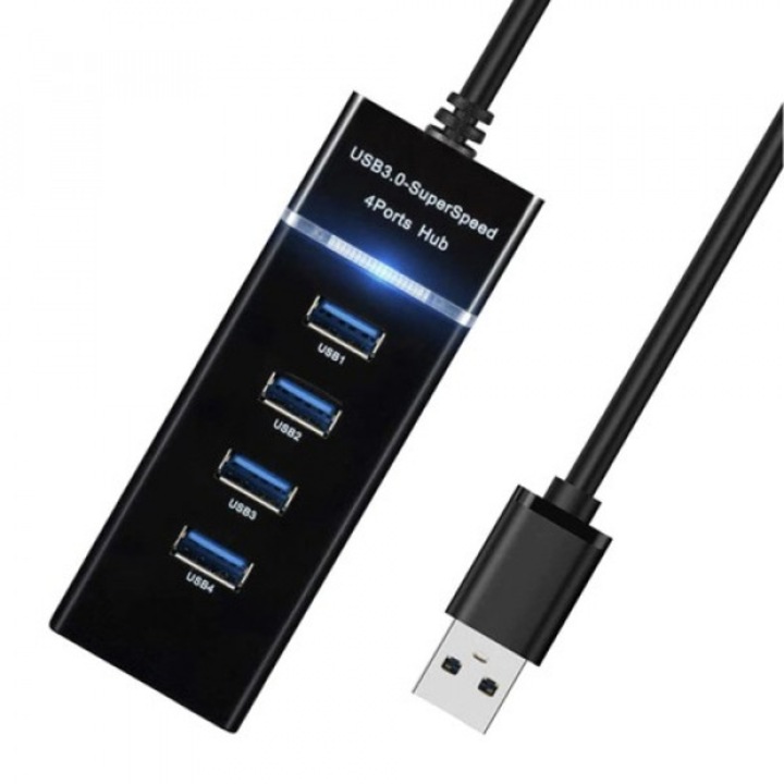 HUB USB 3.0 cu 4 porturi 30cm, Famivideo, negru