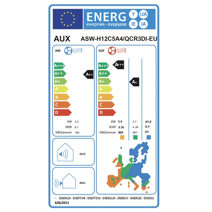 Aparat de aer conditionat AUX Qseries ASW-H12C5B4/QCR3DI-C0 INVERTER 12000BTU R32 A++ WIFI IFeel Temp externa functionare -20+50 Autocuratare