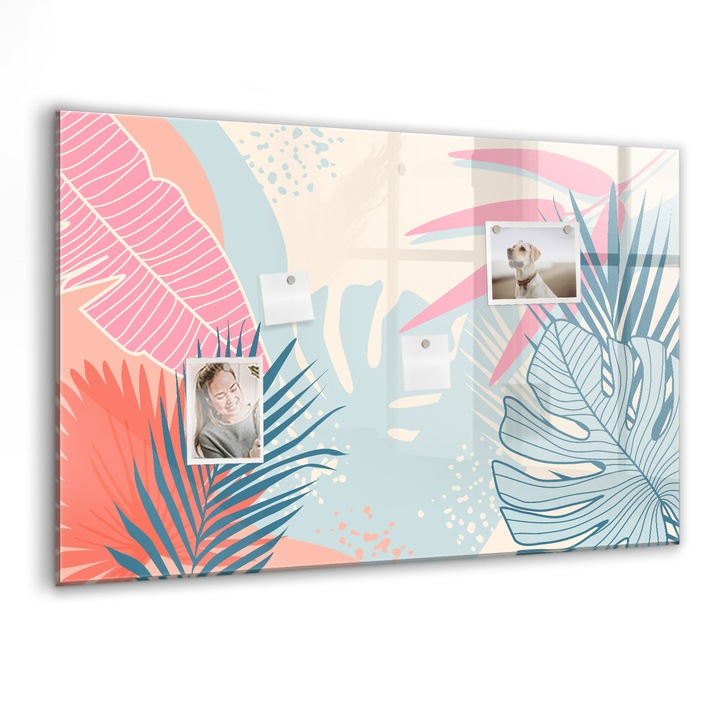 Tabla magnetica, Coloray, Frunze pastelate, Multicolor, 90 x 60 cm, Magneti, Marker negru, 010640700060300088483