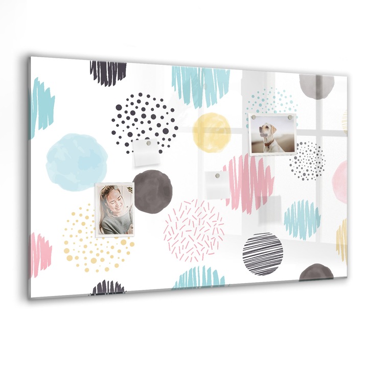 Tabla magnetica, Coloray, Model geometric, Multicolor, 90 x 60 cm, Magneti, Marker negru, 010640700060300088519