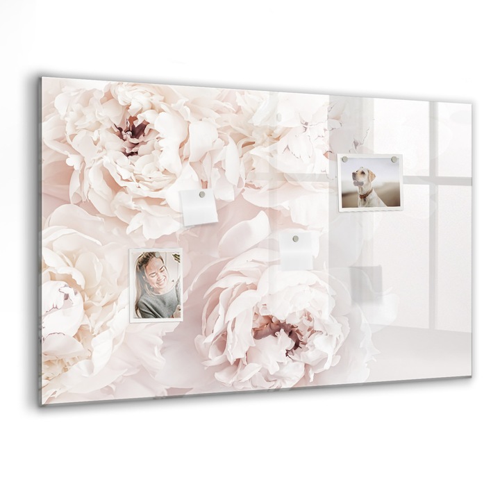 Tabla magnetica, Coloray, Flori de bujor, Roz, 90 x 60 cm, Magneti, Marker negru, 010640700060300088464