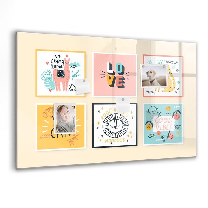 Tabla magnetica, Coloray, Sloganuri motivationale, Multicolor, 90 x 60 cm, Magneti, Marker negru, 010640700060300088463