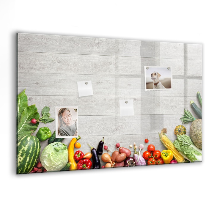 Tabla magnetica, Coloray, Legume pe masa, Multicolor, 90 x 60 cm, Magneti, Marker negru, 010640700060300027597