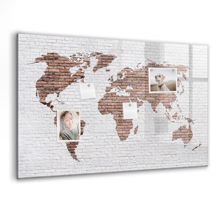 Tabla magnetica, Coloray, Harta din caramida a lumii, Multicolor, 90 x 60 cm, Magneti, Marker negru, 010640700060300088440