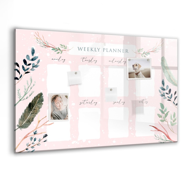 Tabla magnetica, Coloray, Planificator saptamanal fermecator, Roz, 90 x 60 cm, Magneti, Marker negru, 010640700060300260222