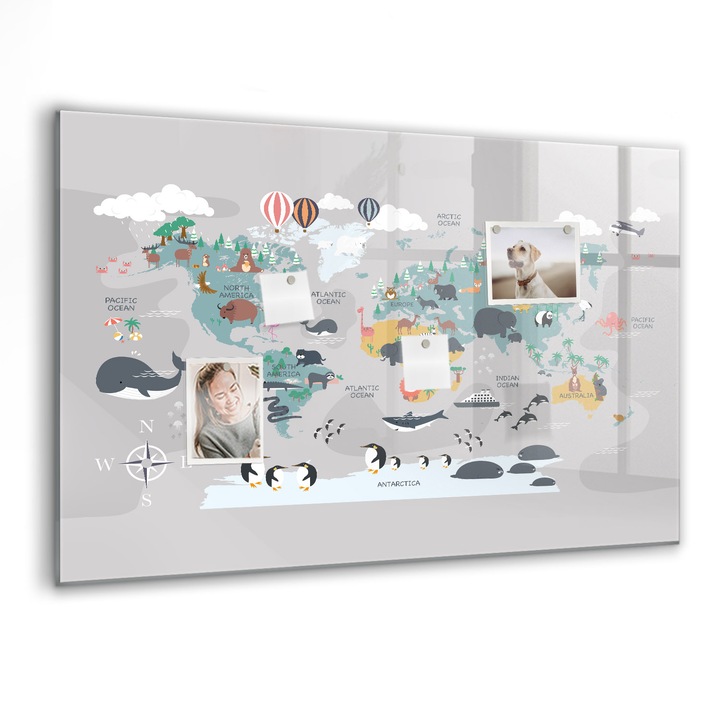 Tabla magnetica, Coloray, Harta de desene animate, Multicolor, 90 x 60 cm, Magneti, Marker negru, 010640700060300088436