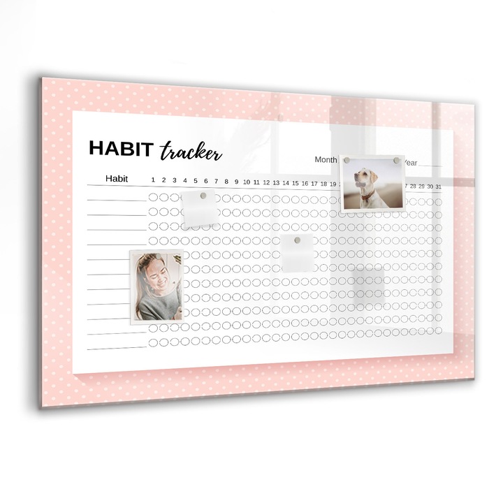 Tabla magnetica, Coloray, Obiceiuri de urmarire, Roz, 90 x 60 cm, Magneti, Marker negru, 010640700060300088426