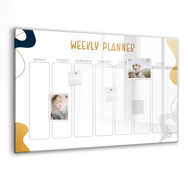 Tabla magnetica, Coloray, Planificator saptamanal, Alb, 90 x 60 cm, Magneti, Marker negru, 010640700060300088410