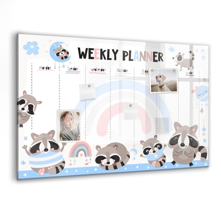 Tabla magnetica, Coloray, Planificator saptamanal pentru copii, Multicolor, 90 x 60 cm, Magneti, Marker negru, 010640700060300088435