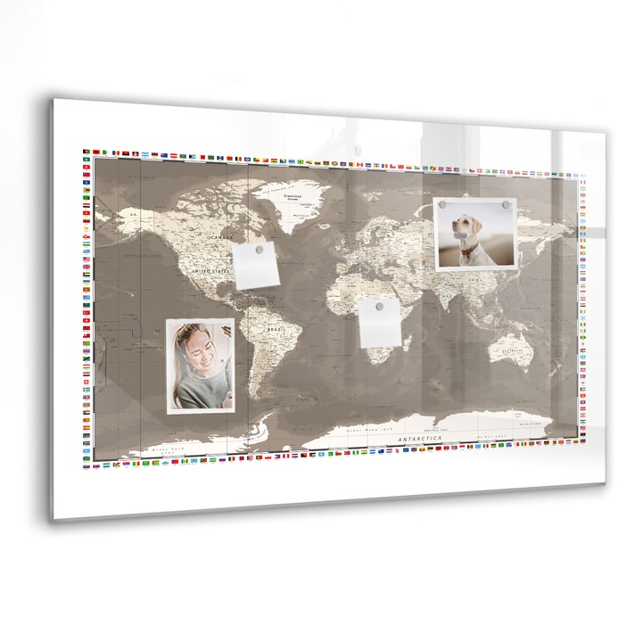 Tabla magnetica, Coloray, Harta lumii maro, Maro, 90 x 60 cm, Magneti, Marker negru, 010640700060300088406