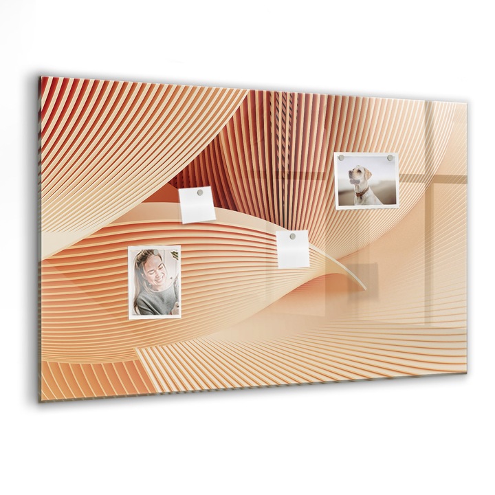 Tabla magnetica, Coloray, Modelul de abstractizare a valurilor, Portocaliu, 90 x 60 cm, Magneti, Marker negru, 010640700060300088394