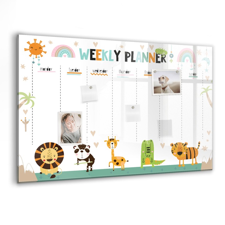 Tabla magnetica, Coloray, Animale saptamanale Planer, Multicolor, 90 x 60 cm, Magneti, Marker negru, 010640700060300088383