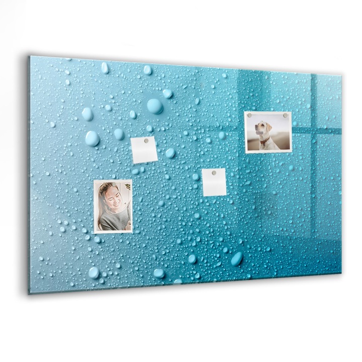 Tabla magnetica, Coloray, Picaturi de apa, Turcoaz, 90 x 60 cm, Magneti, Marker negru, 010640700060300088378