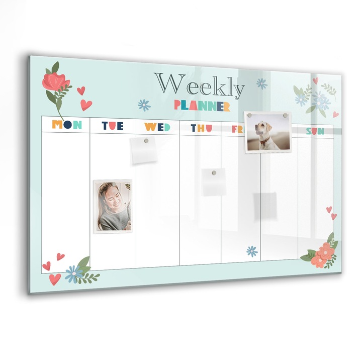 Tabla magnetica, Coloray, Planificator saptamanal, Verde, 90 x 60 cm, Magneti, Marker negru, 010640700060300088365