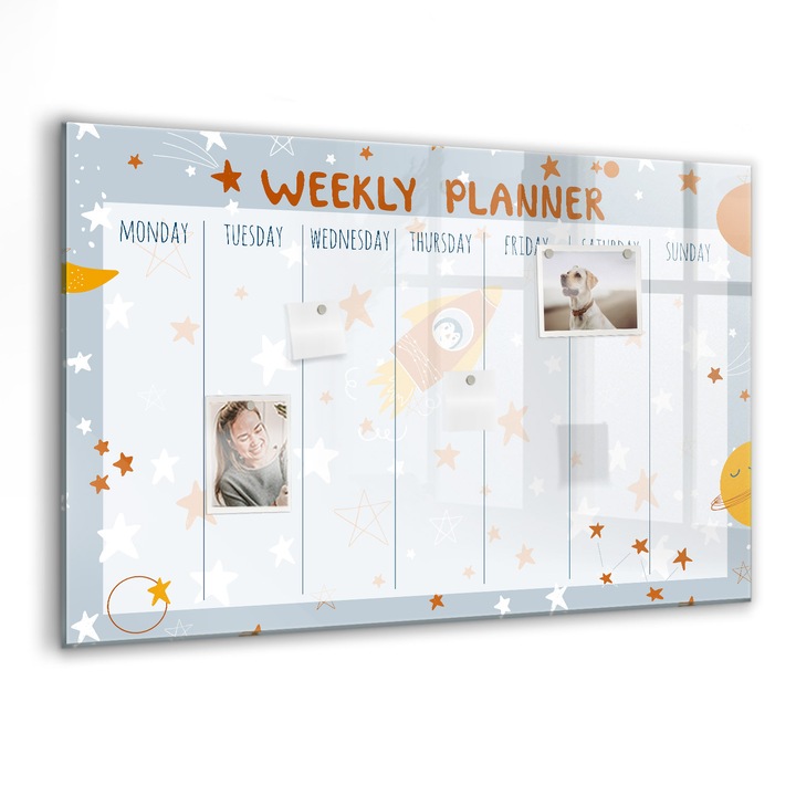 Tabla magnetica, Coloray, Planul saptamanii, Alb, 90 x 60 cm, Magneti, Marker negru, 010640700060300088355