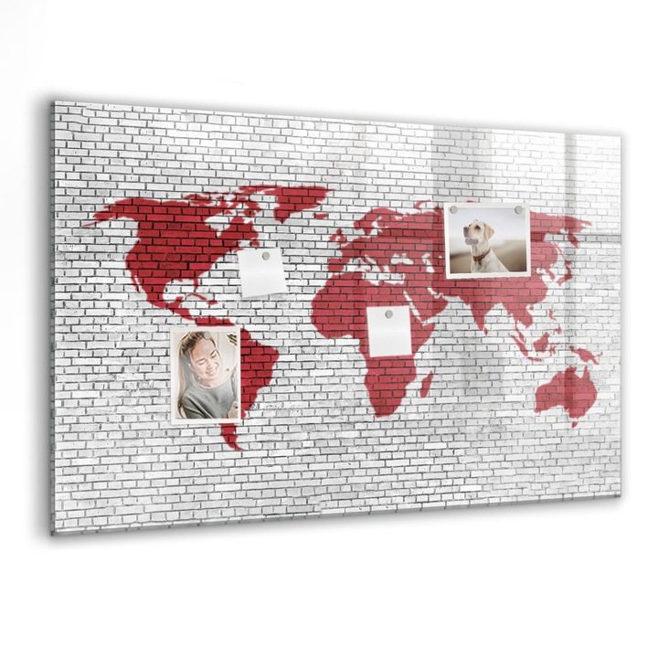 Tabla magnetica, Coloray, Harta peretelui din caramida a lumii, Rosu, 90 x 60 cm, Magneti, Marker negru, 010640700060300088359