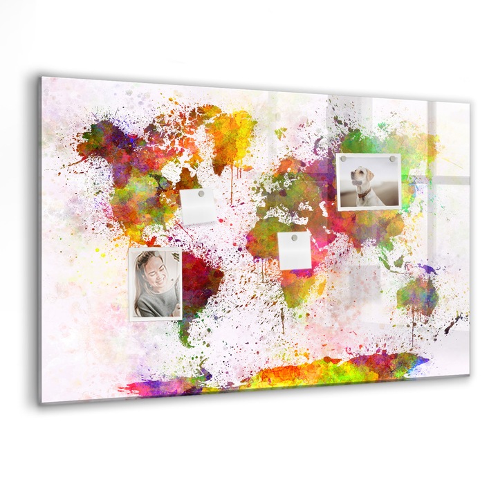 Tabla magnetica, Coloray, Harta lumii de acuarela, Multicolor, 90 x 60 cm, Magneti, Marker negru, 010640700060300088349