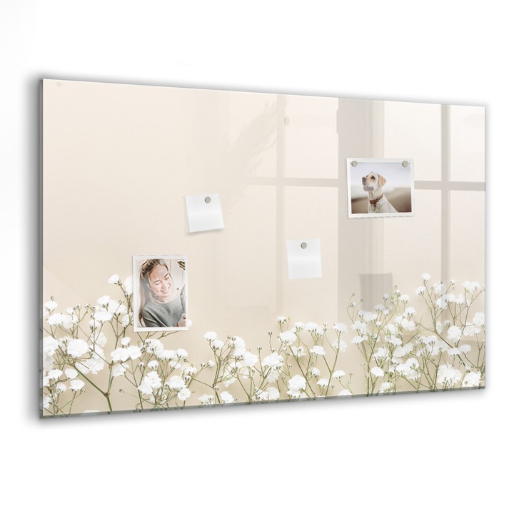 Tabla magnetica, Coloray, Flori inflorite, Alb, 90 x 60 cm, Magneti, Marker negru, 010640700060300088328