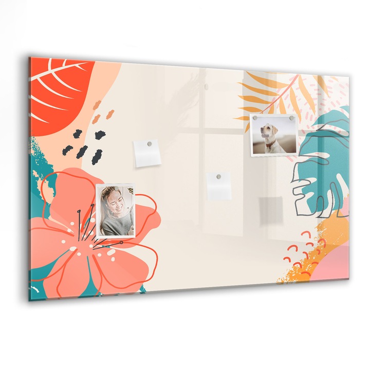 Tabla magnetica, Coloray, Plante hawaiene, Multicolor, 90 x 60 cm, Magneti, Marker negru, 010640700060300260230