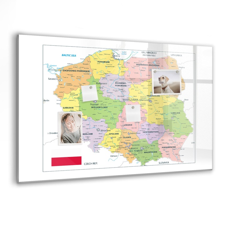 Tabla magnetica, Coloray, Harta Poloniei, Multicolor, 90 x 60 cm, Magneti, Marker negru, 010640700060300088386