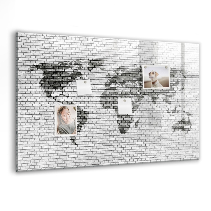 Tabla magnetica, Coloray, Harta peretelui din caramida a lumii, Gri, 90 x 60 cm, Magneti, Marker negru, 010640700060300088360