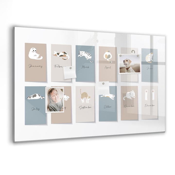 Tabla magnetica, Coloray, Calendar de pisici, Gri bej, 90 x 60 cm, Magneti, Marker negru, 010640700060300088374