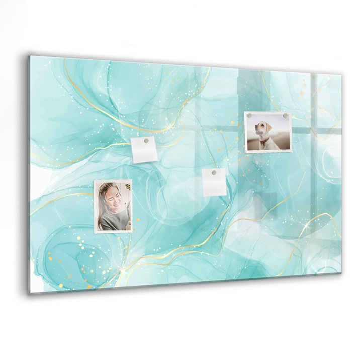 Tabla magnetica, Coloray, Abstractia de marmura, Turcoaz, 90 x 60 cm, Magneti, Marker negru, 010640700060300088370