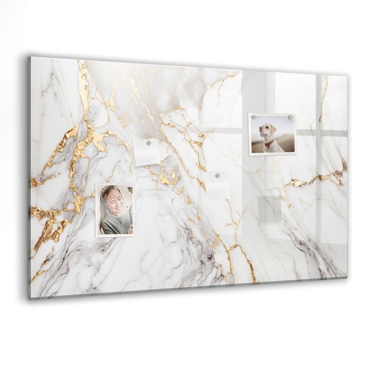 Tabla magnetica, Coloray, Marmura decorativa, Alb, 90 x 60 cm, Magneti, Marker negru, 010640700060300088301