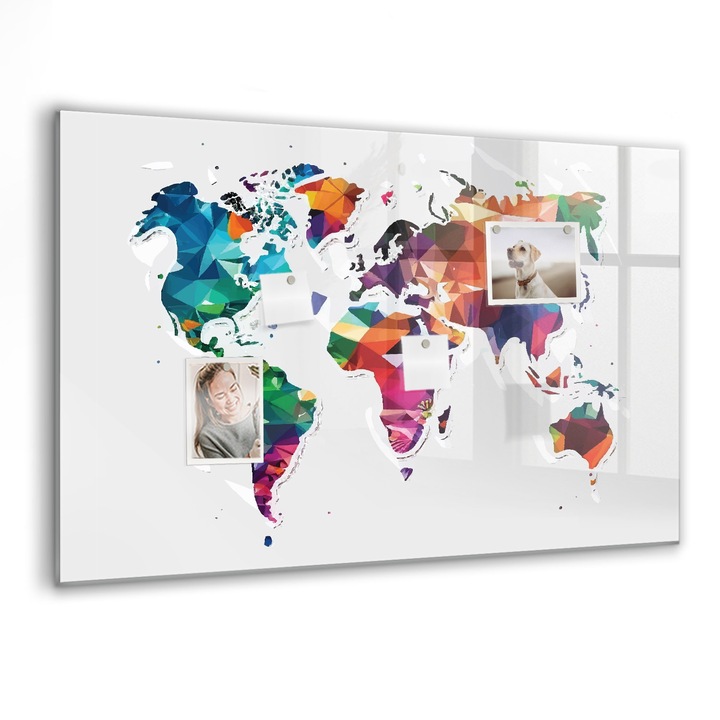 Tabla magnetica, Coloray, Harta lumii a triunghiului, Multicolor, 90 x 60 cm, Magneti, Marker negru, 010640700060300088298