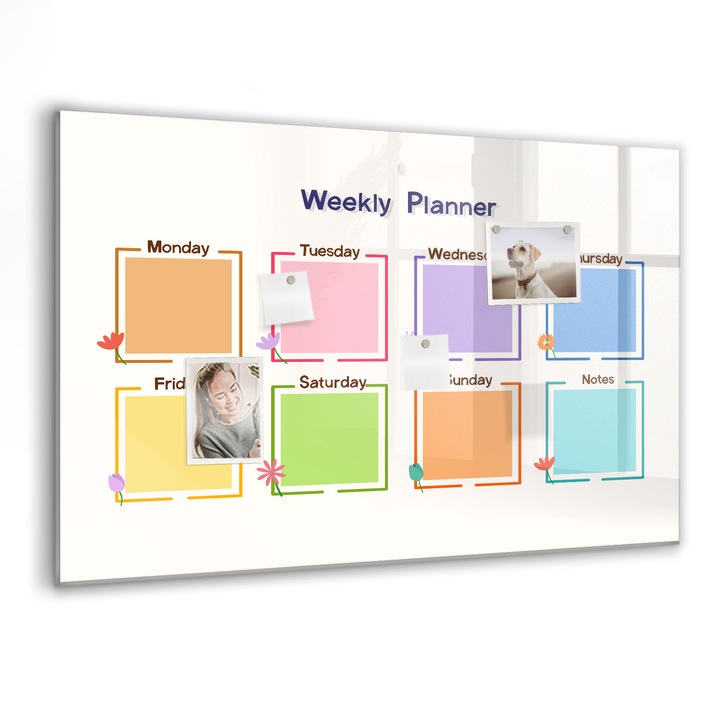 Tabla magnetica, Coloray, Planificator saptamanal, Multicolor, 90 x 60 cm, Magneti, Marker negru, 010640700060300088293