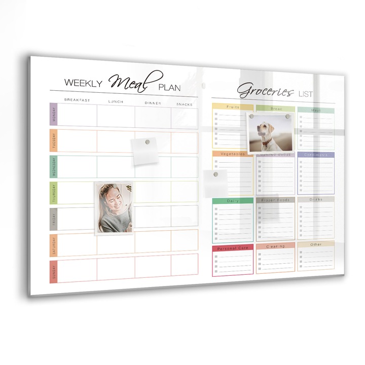 Tabla magnetica, Coloray, Meniu saptamanal, Multicolor, 90 x 60 cm, Magneti, Marker negru, 010640700060300260238